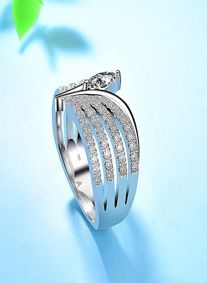 HAIXIAN S925 Sterling Silver 3 Row Lines Stars Princess Crown Tiara Ring Crown for Women,Adjustable Simple Cubic Zirconias CZ Ring,Open Midi Knuckle Ring Jewelry (Stars_B, Adjustable) - Image 5